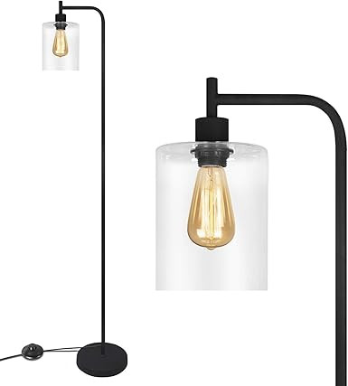 Black LED Floor Lamp, Acaxin Tall Standing Lamp with Hanging Glass Lamp Shade, Simple Industrial ... | Amazon (US)