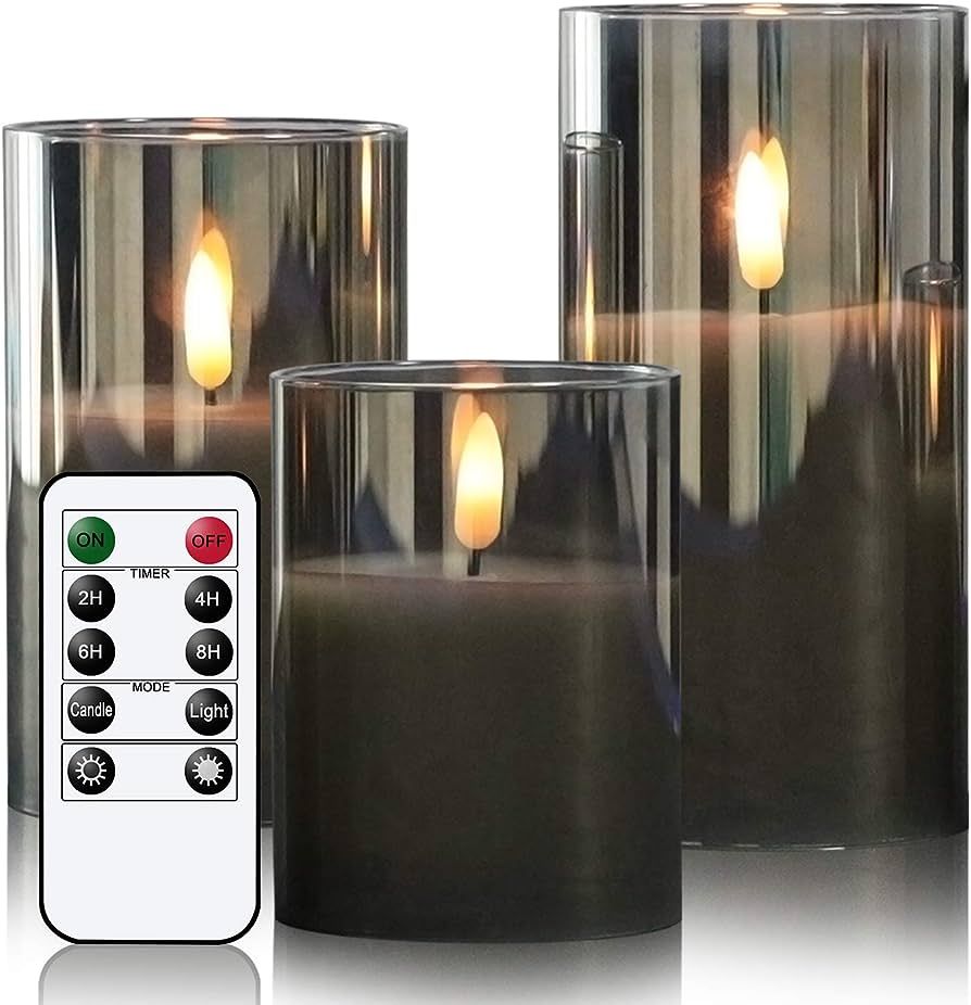 GenSwin Glass Flameless Candles with Remote Battery Operated Flickering LED Pillar Candles Real W... | Amazon (US)