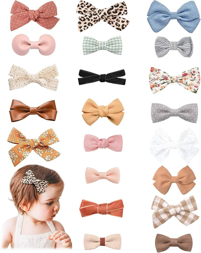 21 Pack Baby Girls Hair Clips Bows Fully Lined Non Slip Barrettes for Fine Handmade Hair Accessor... | Amazon (US)