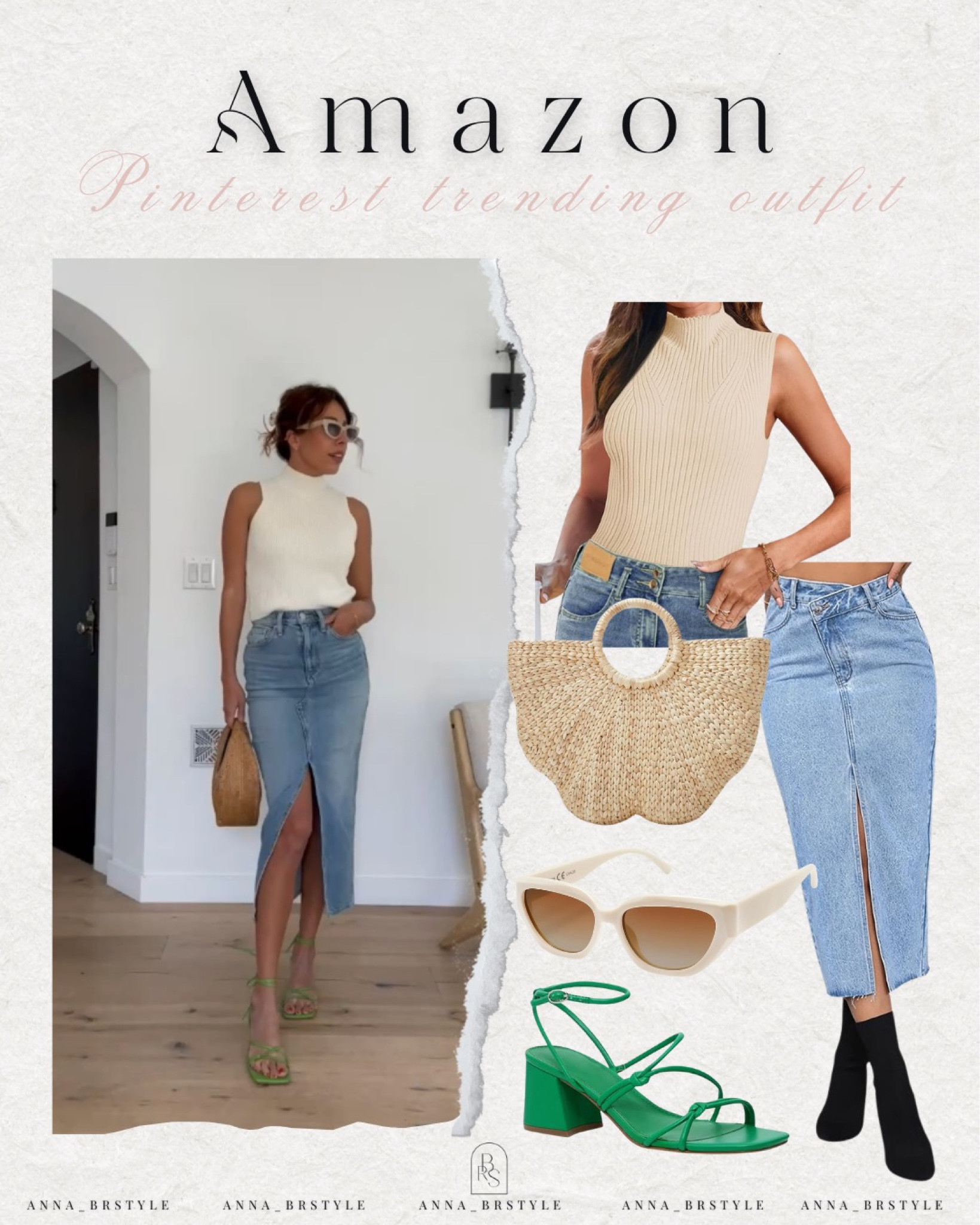 Summer outfit ideas, knit top, denim skirt, greeen sandal heels

#LTKFindsUnder100