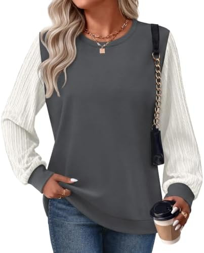 OFEEFAN Womens Sweatshirts Crewneck Long Sleeve Shirts Fall Top Color Block | Fall Outfits 2026,C... | Amazon (US)