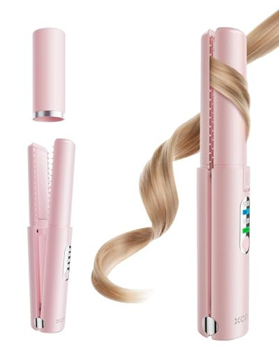XCOOL Cordless Hair Straightener and Curler 2 in 1, Mini Curling Iron Straightener Combo with 5000mAh Battery, Portable Ceramic Flat Iron for Travel, USB-C Rechargeable, 15s Fast Heating, Pink | Amazon (US)