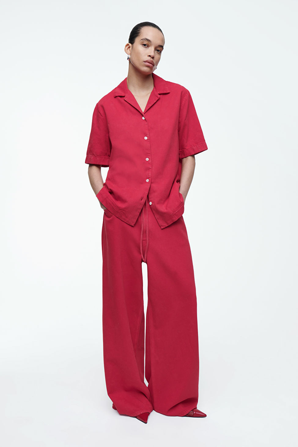 WIDE-LEG DRAWSTRING DENIM TROUSERS - RED - COS | COS UK