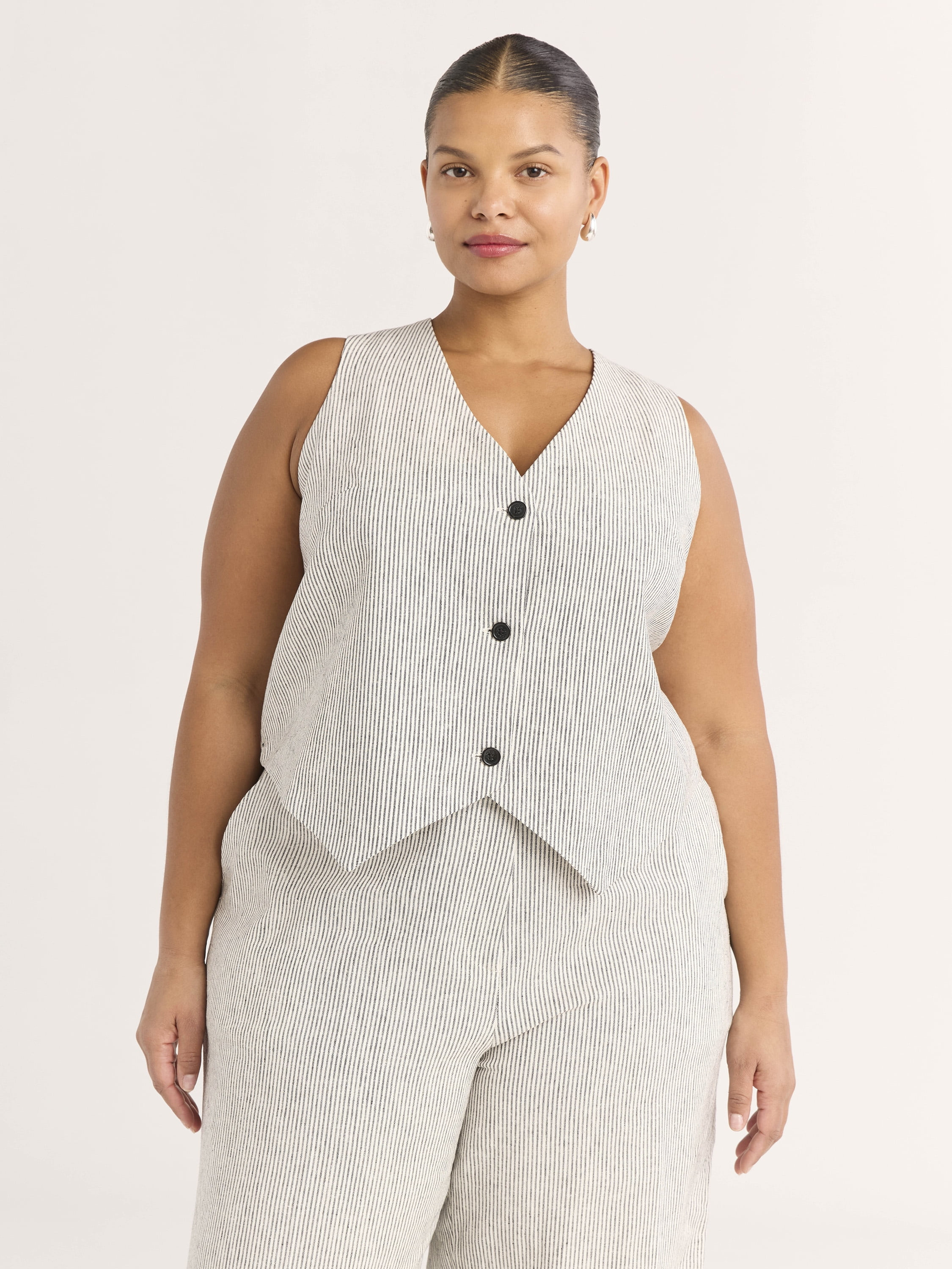 Scoop Women's Linen Blend V-Neck Button Vest, Sizes XS-XXL | Walmart (US)