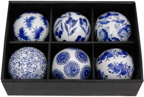 Oriental Furniture 4" Blue & White Decorative Porcelain Ball Set(B) | Amazon (US)