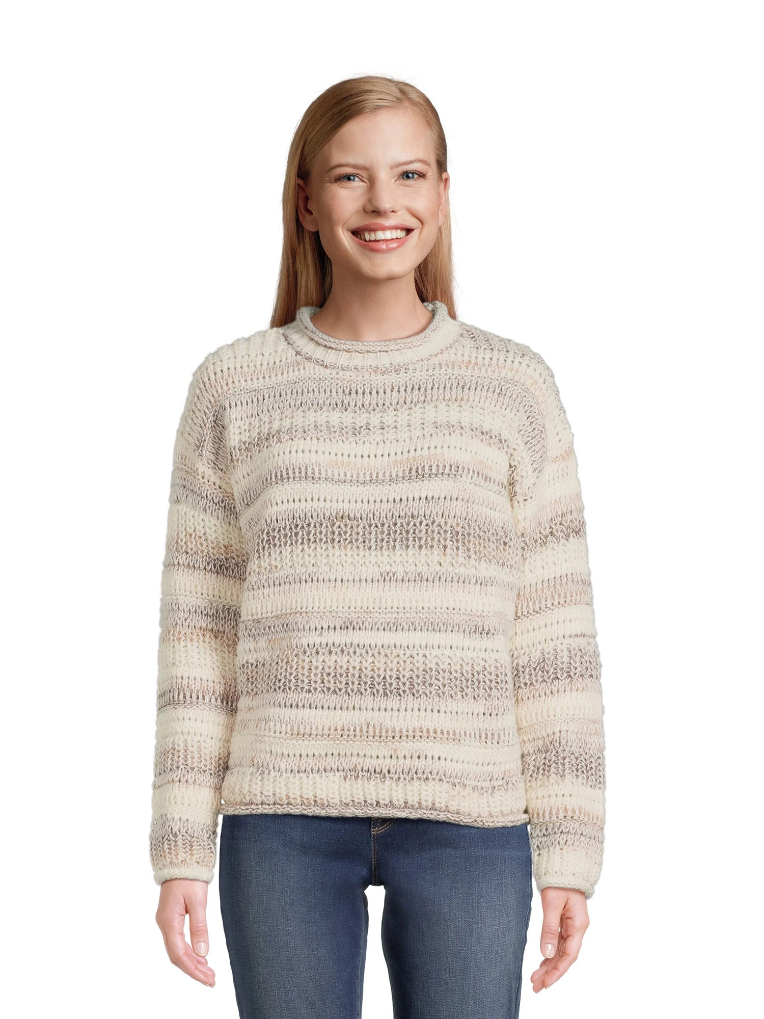 Time and Tru Women's Space Dye Roll Neck Sweater, Midweight, Sizes XS-XXXL | Walmart (US)