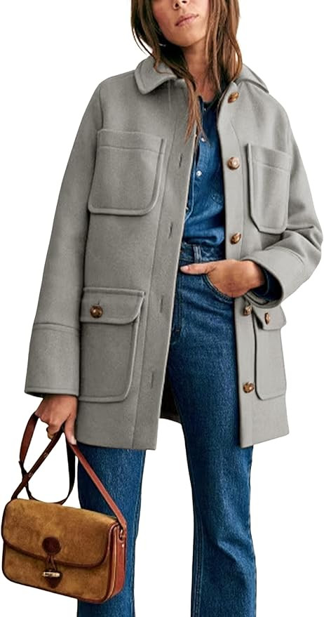 Omoone Womens 2024 Winter Elegant Wool Coat Mid Long Pea Coat Wool Blend Overcoat Jacket with Poc... | Amazon (US)