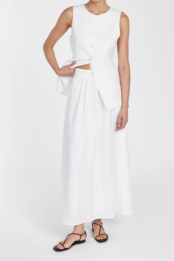 GEMIMA WHITE LINEN MIDI SKIRT | DISSH