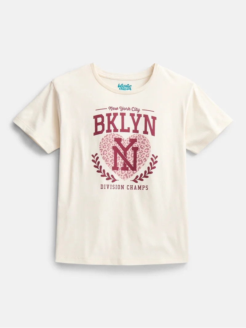 Wonder Nation Girls' Graphic Brooklyn Tee with Short Sleeves, Sizes 4-18 | Walmart (US)