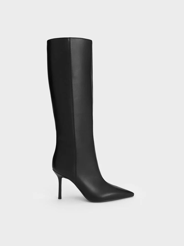 Black Pointed-Toe Stiletto-Heel Knee-High Boots | CHARLES & KEITH UK | Charles & Keith UK