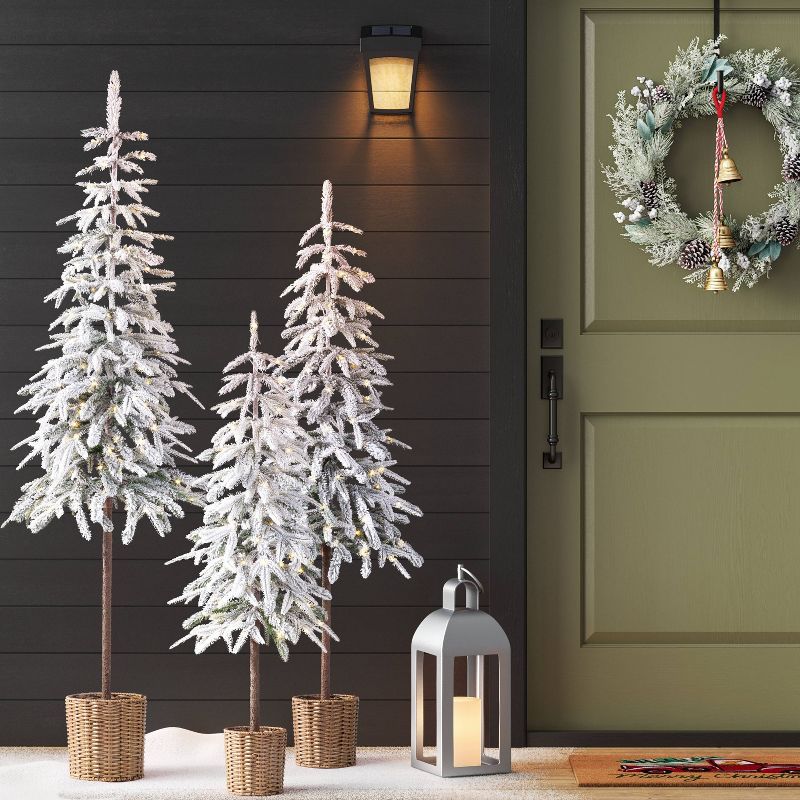 Pre-lit LED Dewdrop Downswept Flocked Balsam Fir with Basket Artificial Christmas Tree Warm White... | Target