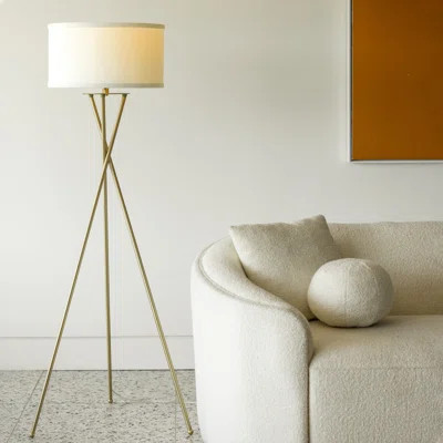 Jaxon 60 in. Mid-Century Modern LED Energy Efficient Floor Lamp with Tan Fabric Drum Shade | Wayfair North America