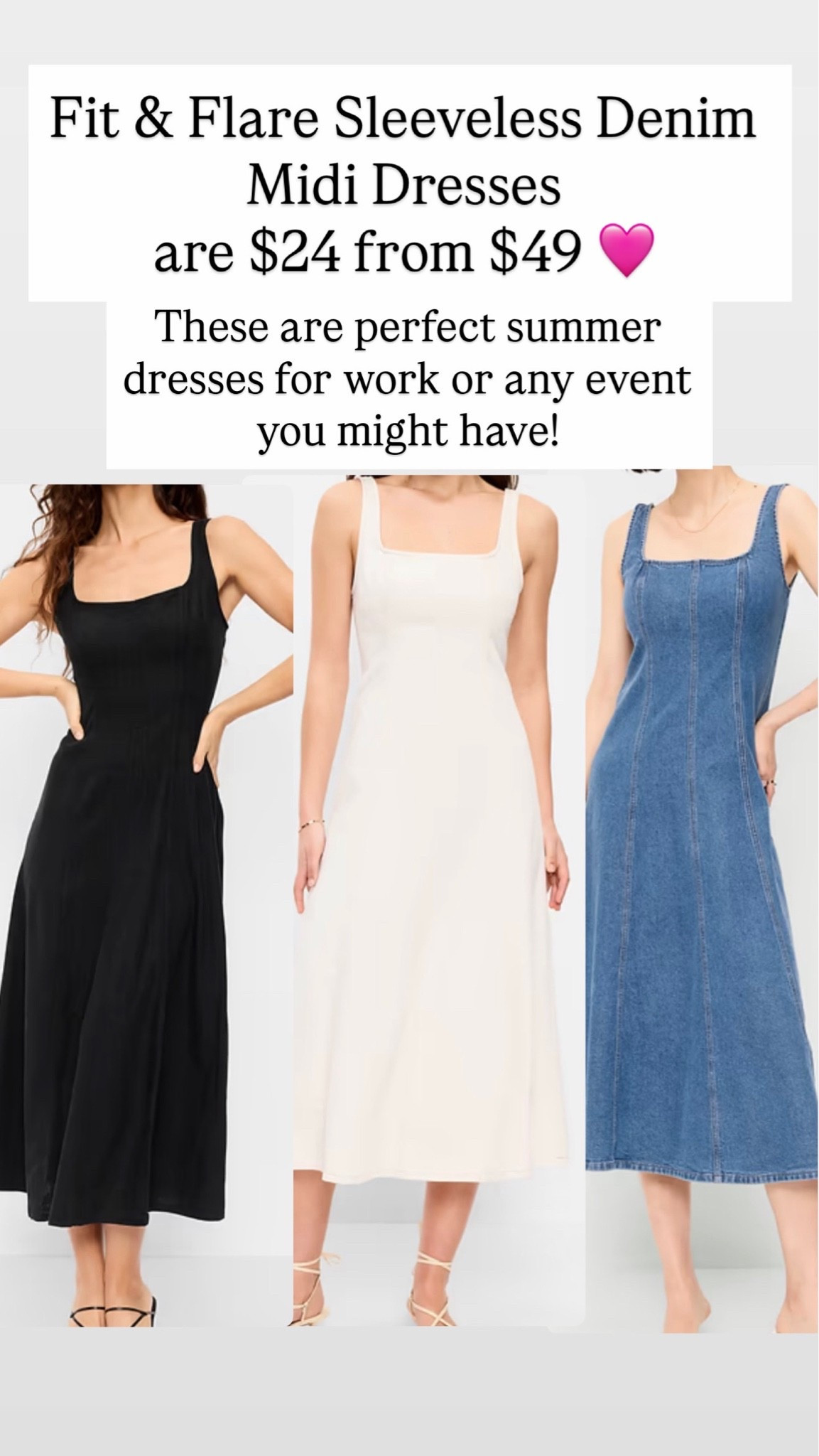 Fit & Flare Sleeveless Denim Midi Dresses are $24

#LTKootd