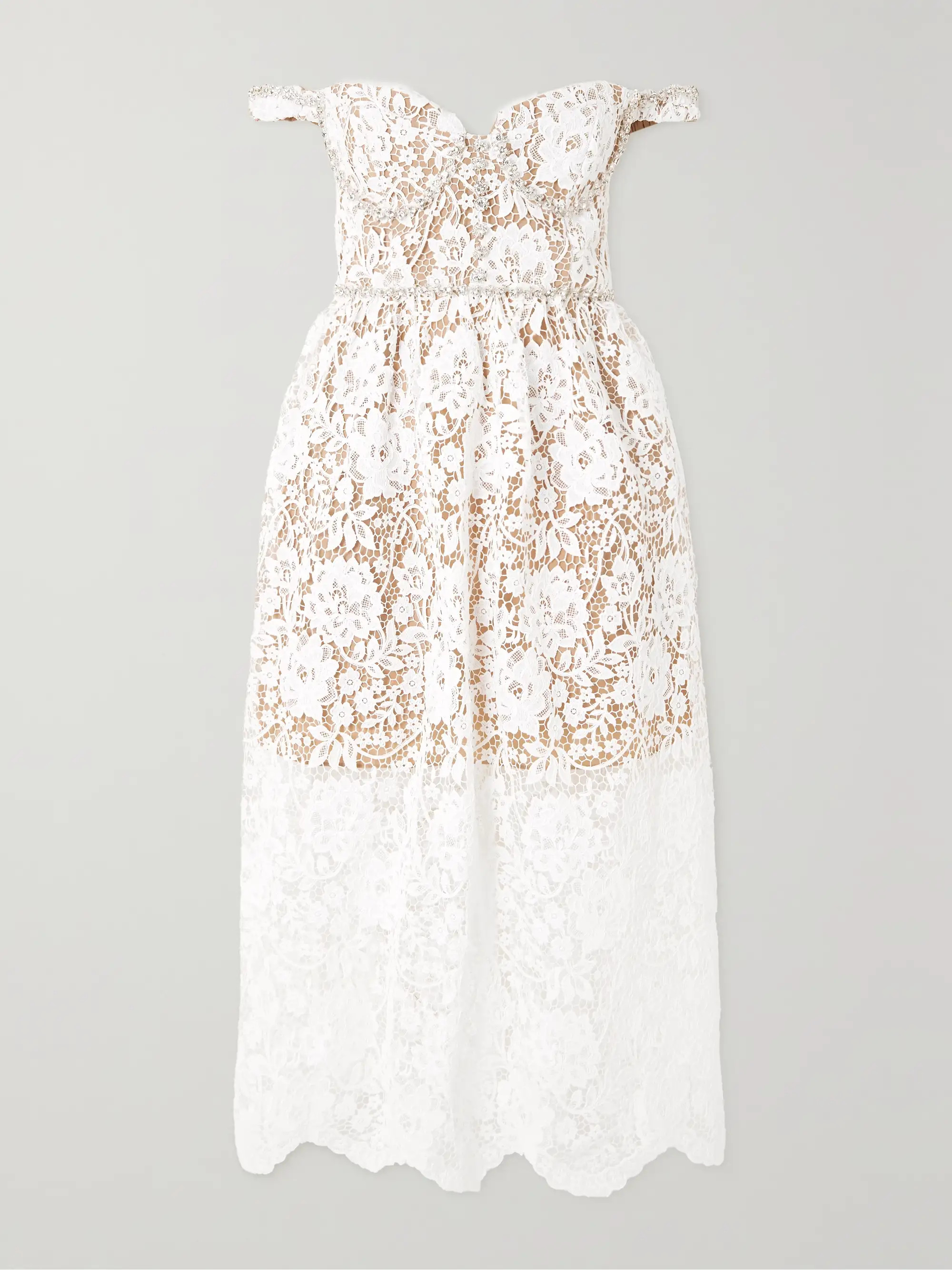 Off-the-shoulder crystal-embellished corded lace midi dress | NET-A-PORTER APAC