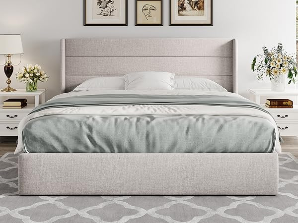 Allewie King Size Lift Up Storage Bed, Modern Wingback Headboard, Hydraulic Support, No Box Sprin... | Amazon (US)