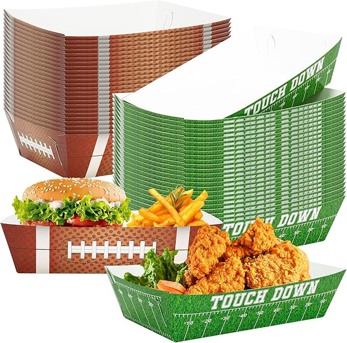 50PCS Super Bowl Party Supplies, Football Paper Snack Tray, Large Disposable Food Tray, Party Sna... | Amazon (US)