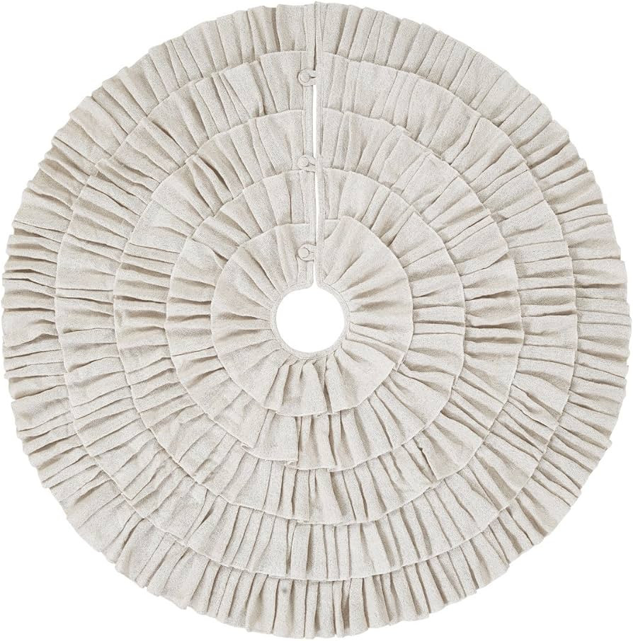 Shimmer Burlap Creme Ruffle Trim Rustic Christmas Tree Skirt, 50 inches, Holiday Decoration | Amazon (US)
