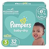 Diapers Size 3, 32 Count - Pampers Baby Dry Disposable Baby Diapers, Jumbo Pack | Amazon (US)