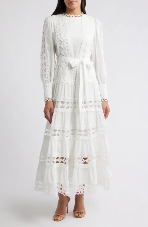 LAYERED WITH LOVE Lace Trim Long Sleeve Cotton Maxi Dress in White at Nordstrom, Size Medium | Nordstrom