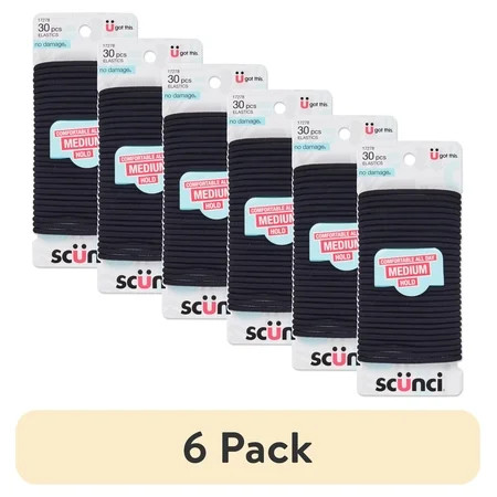 (6 pack) Scunci No-Damage Elastic Stretch Nylon Hairbands in Black, 30ct | Walmart (US)