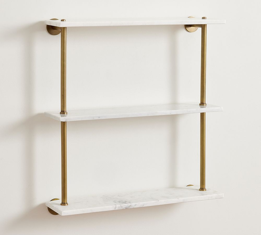 Linden Handcrafted Triple Marble Shelf | Pottery Barn (US)