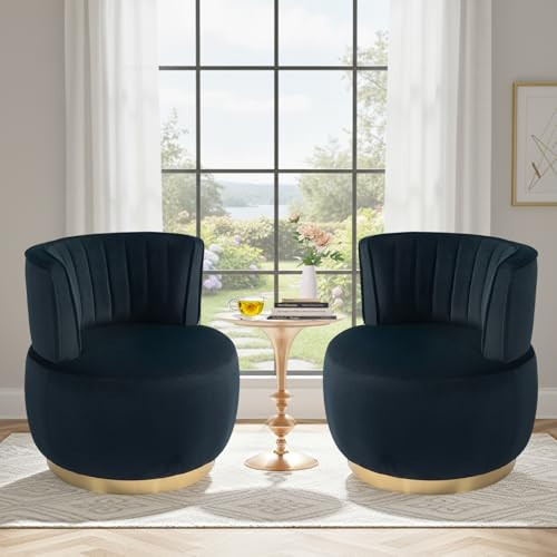 360° Swivel Accent Chairs Set of 2, Small Swivel Barrel Chair Velvet Comfy Upholstered Reading Chair, Modern Barrel Chairs for Living Room Bedroom Office Reception Lounge Nursery Hotel (Black,2) | Amazon (US)
