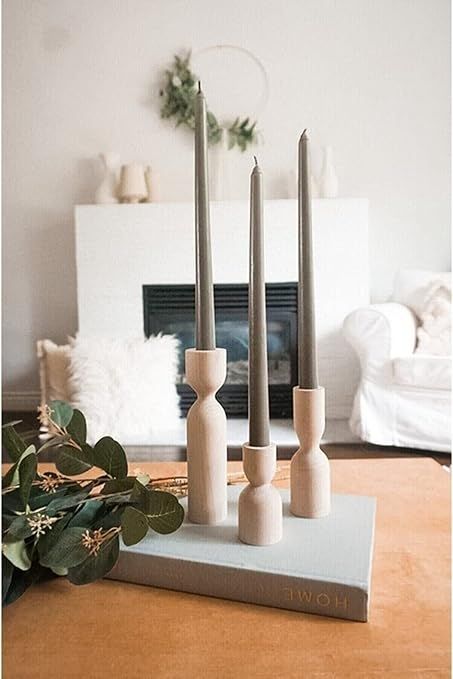DUHALINE Wooden Candle Pillar Holder Set of 3,Rustic Farmhouse Candle Holder,Handmade Candlestick... | Amazon (US)