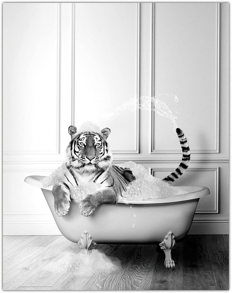 123 Life Tiger In Bathtub Canvas Poster - Black and White Wall Art - Animal Wall Decor for Bathro... | Amazon (US)