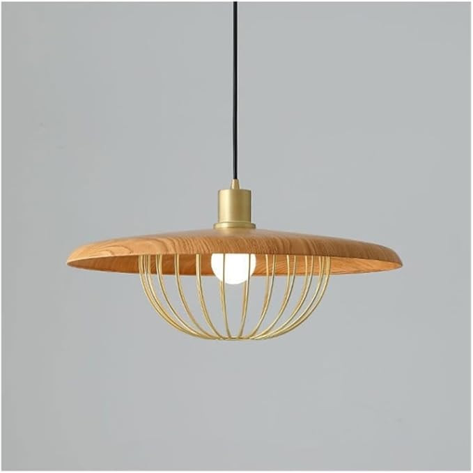 Modern Gold Metal Cage Pendant Light Fixture with Wood Grain Shade, Indoor Decor Ceiling Hanging ... | Amazon (US)