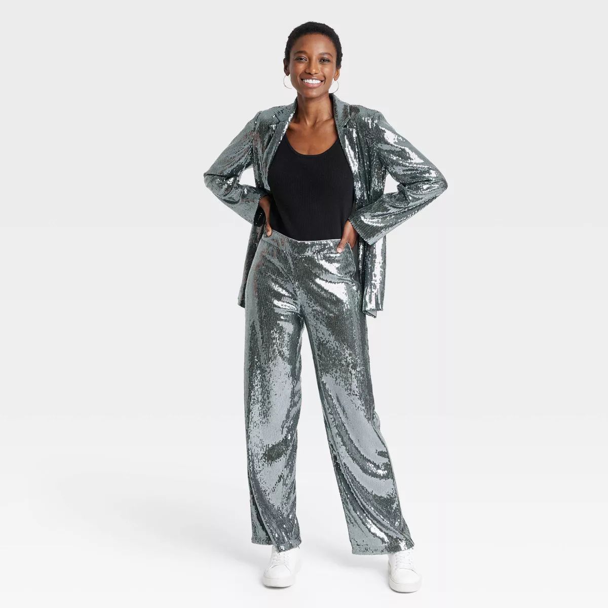 Women's Sequin Trouser Pants - A New Day™ Silver 2 | Target