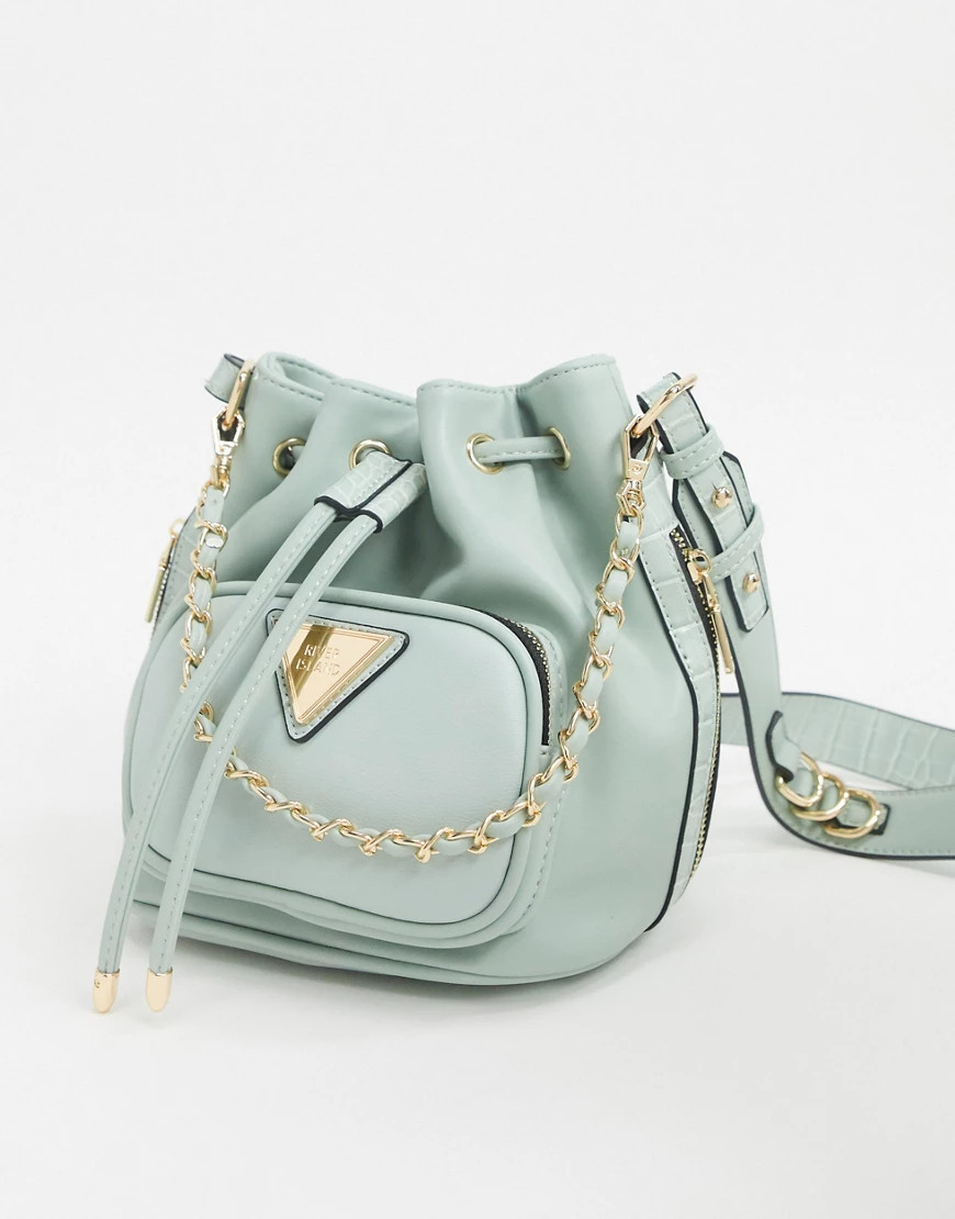 River Island bucket bag with chain strap in sage green | ASOS (Global)