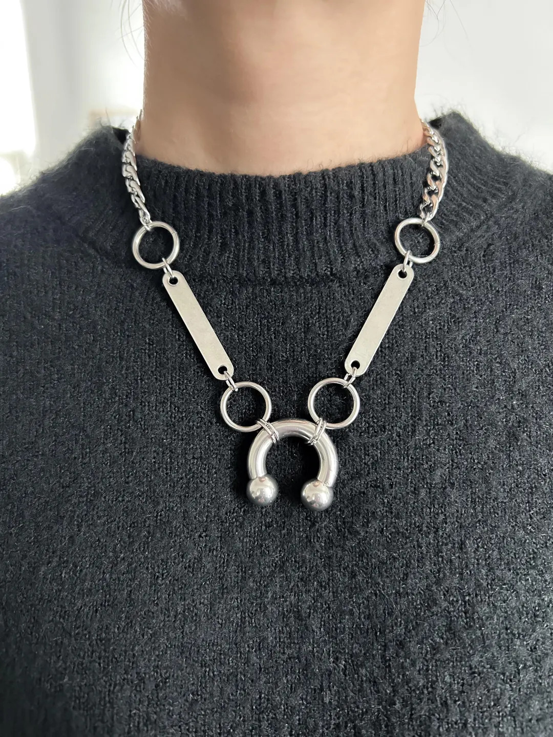 Horseshoe barbell harness necklace,punk,goth jewelry,stainless steel,alternative accessories,grun... | Etsy (US)