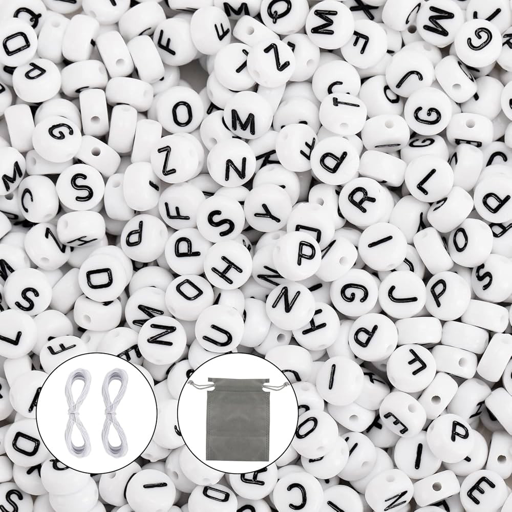JPSOR 600pcs White Round Letter Beads for Jewelry Making Acrylic Alphabet Beads Bracelets Kit for... | Amazon (US)