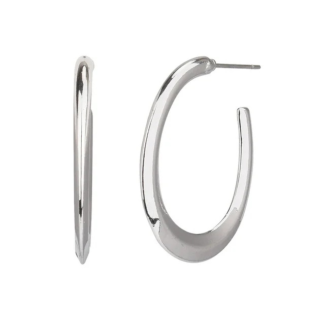 Time and Tru Women's Silver Tone Post Metal Hoop Earring - Walmart.com | Walmart (US)