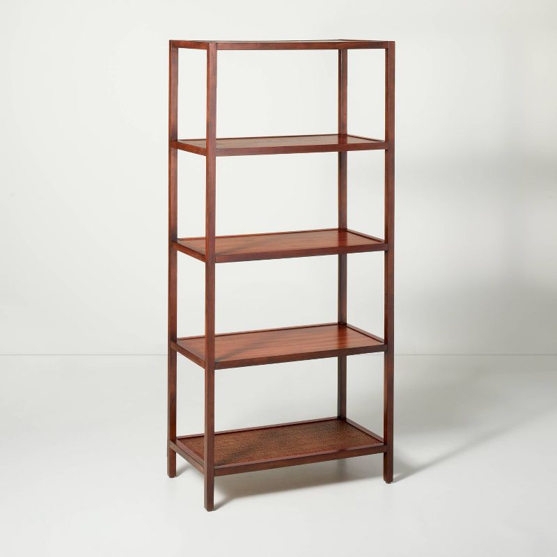 Vertical Wood & Cane Transitional Bookshelf Brown - Hearth & Hand™ with Magnolia | Target