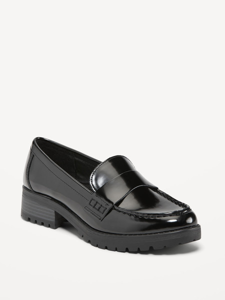 Faux-Leather Chunky-Heel Loafer Shoes for Women | Old Navy (US)