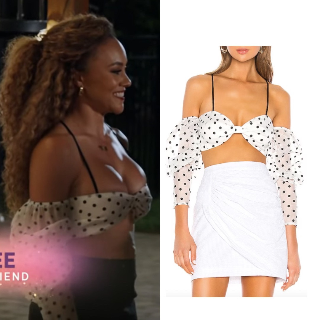 Ashley Darby’s Polka Dot Off the Shoulder Top