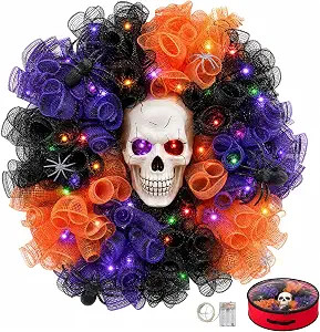 24 in Halloween Wreath with Skull and Color-Changing Lights | Halloween Decorations Outdoor with ... | Amazon (US)