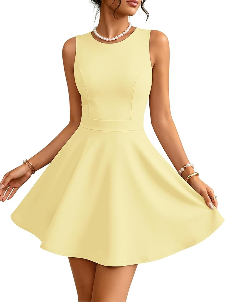 ZESICA Women's Summer Sleeveless Mini Dress 2026 Elegant Crewneck A Line Graduation Cocktail Part... | Amazon (US)
