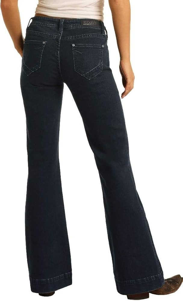 Rock & Roll Denim Women's and Dark Mid Rise Trousers | Amazon (US)