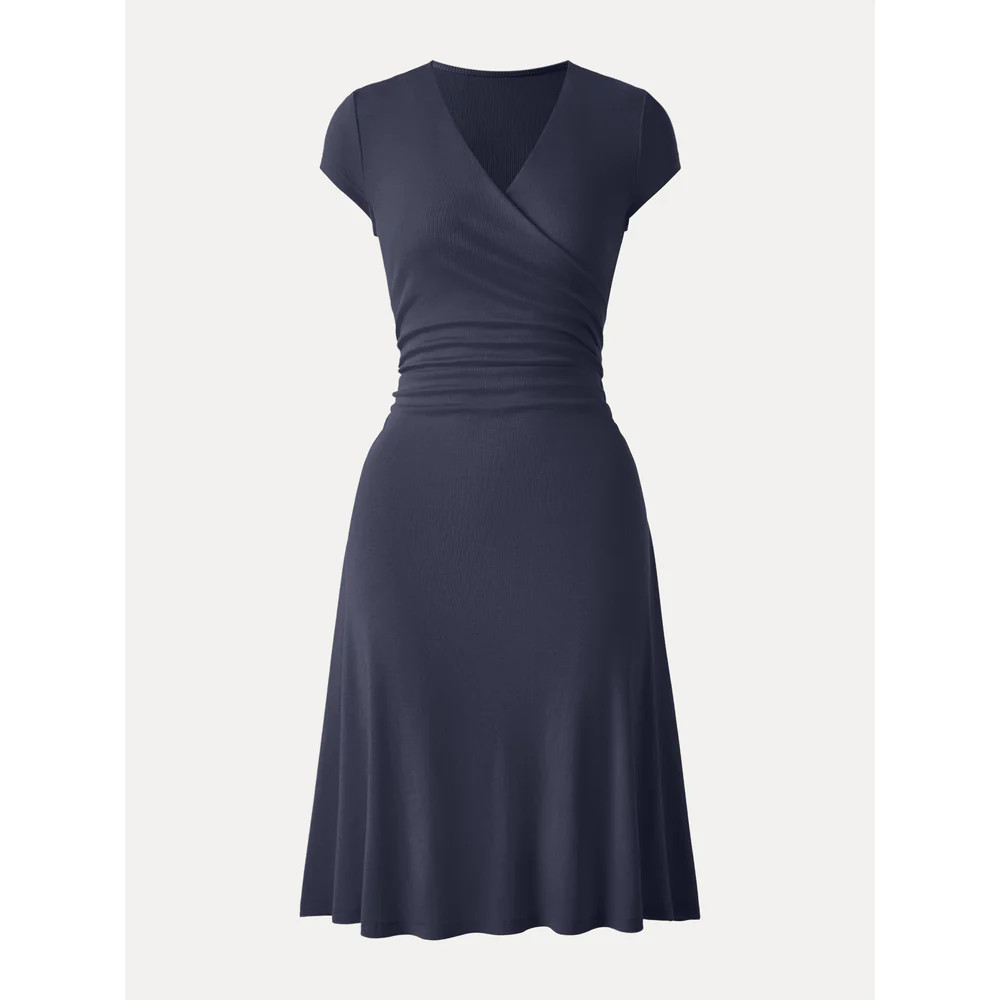 Stretch Cotton Surplice V-neck Cap Sleeve Midi Dress | OGLmove