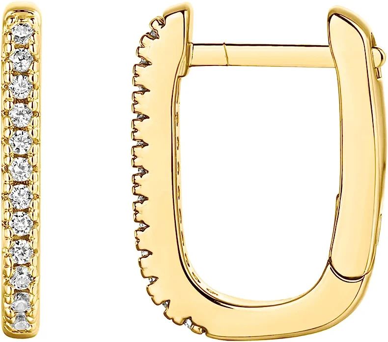 Amazon.com: PAVOI 14K Gold Plated 925 Sterling Silver Cubic Zirconia U-Shaped Huggie Earrings in ... | Amazon (US)