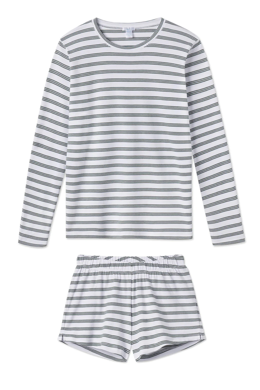 Pima Crew Long-Short Set in Conifer Stripe | Lake Pajamas