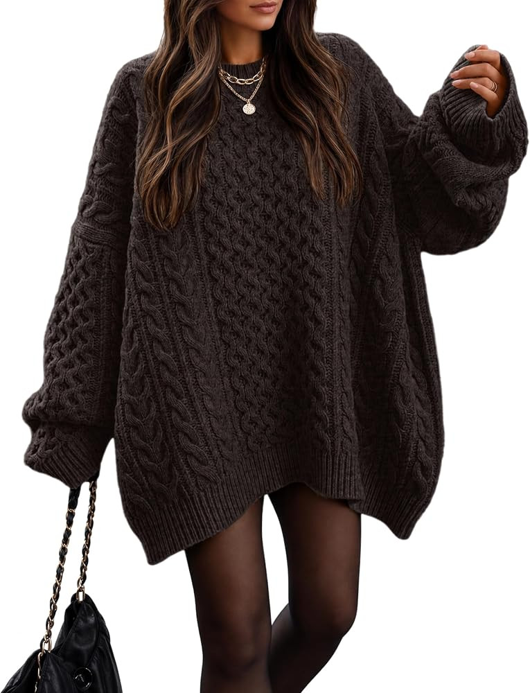 ZESICA Womens 2026 Fall Oversized Chunky Cable Knit Tunic Sweaters | Amazon (US)