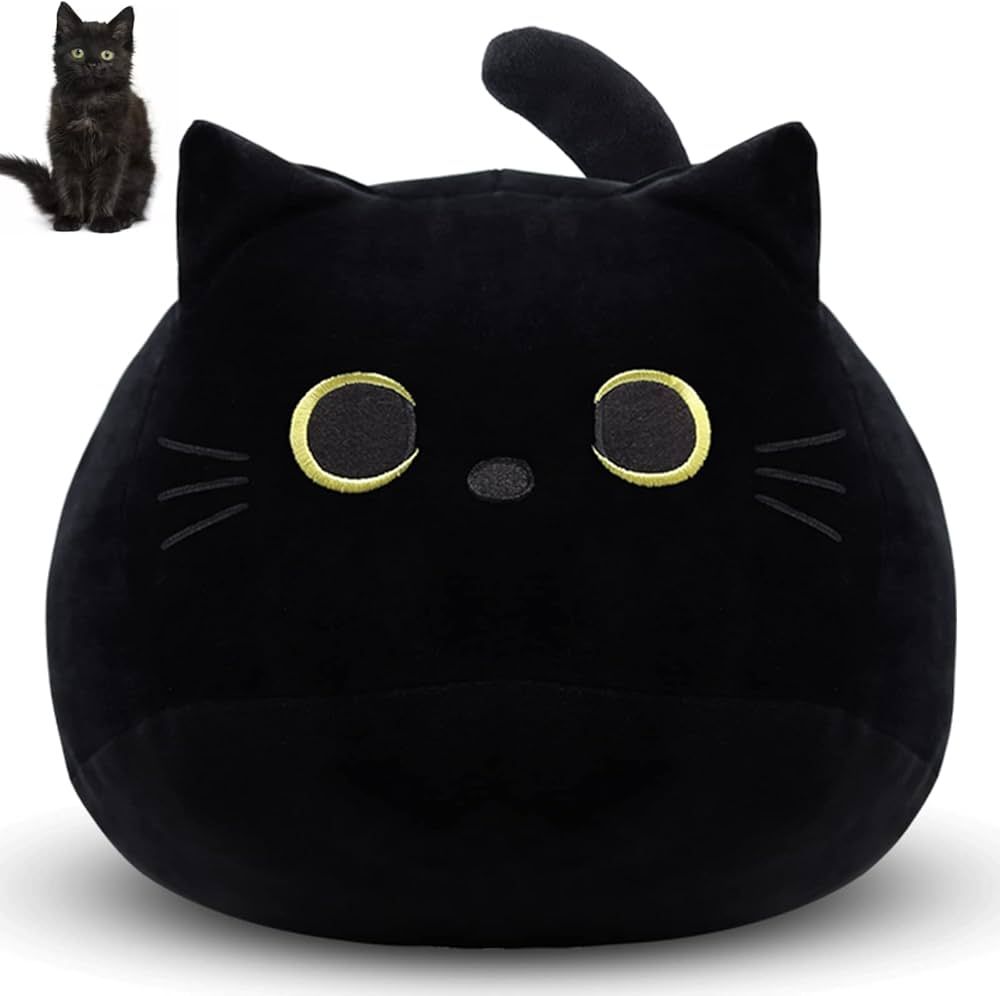 LSYDCARM Black Cat Plush Pillows Toys, 12" Kawaii Black Cat Stuffed Animals Plush Toys, Cute Soft... | Amazon (US)