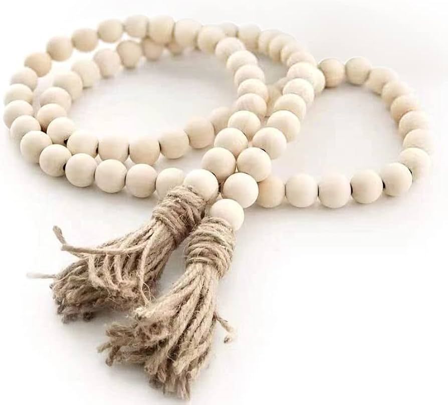 58inch Wood Beads Garland with Tassel - Natural Prayer Wood String Beads Decorative Beads for Mor... | Amazon (US)