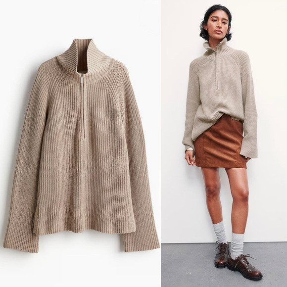 Beige Rib Knit Half Zip Sweater (XS, S, M) | Poshmark