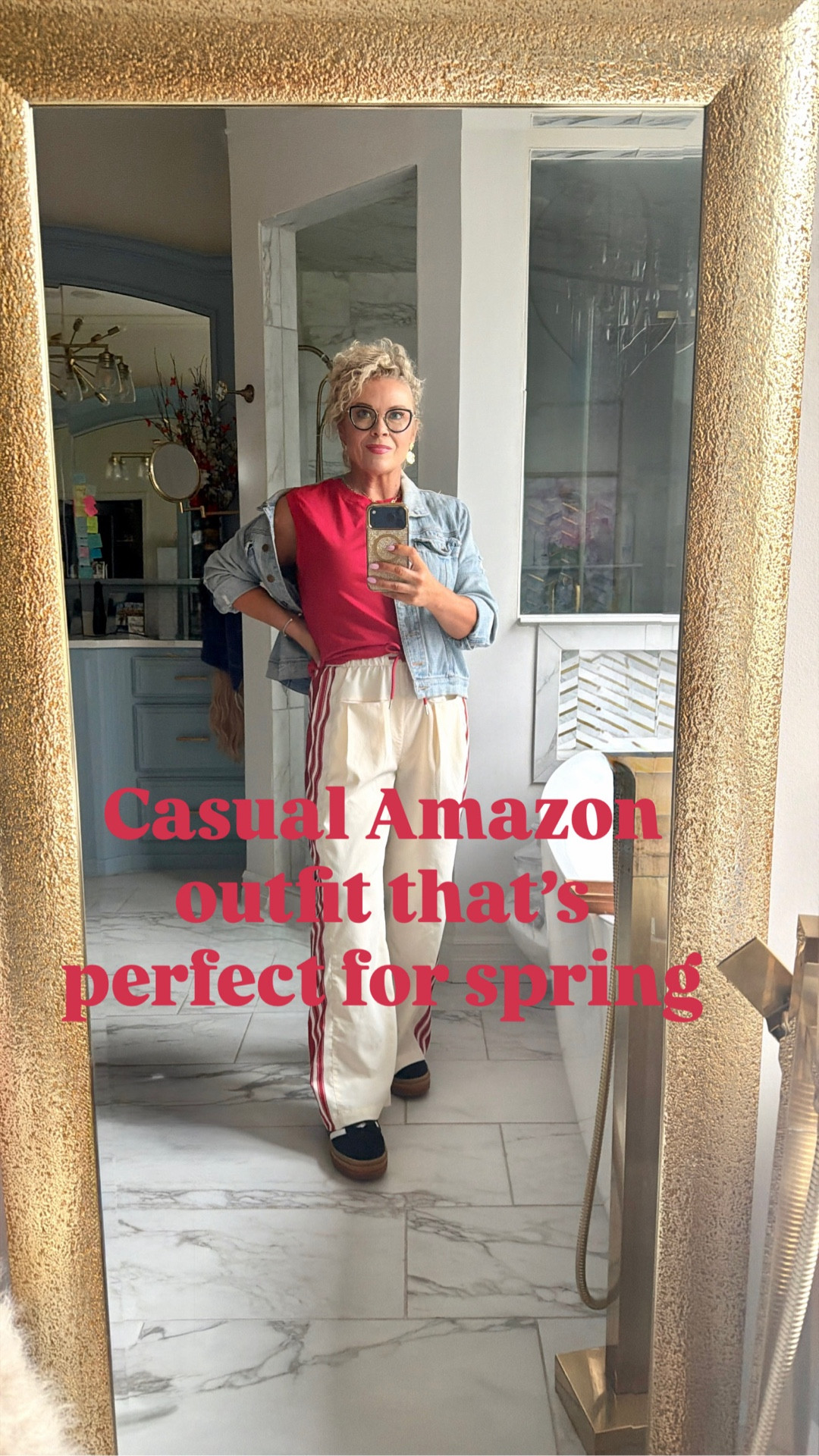 Casual. Comfie. Layers for cool mornings and warm afternoons. Perfect outfit to usher in spring! 

Wearing a medium in top and pants both. 

#LTKMidsize #LTKOver40