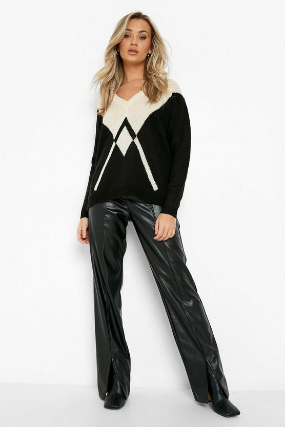Color Block Diamond Sweater | Boohoo.com (US & CA)