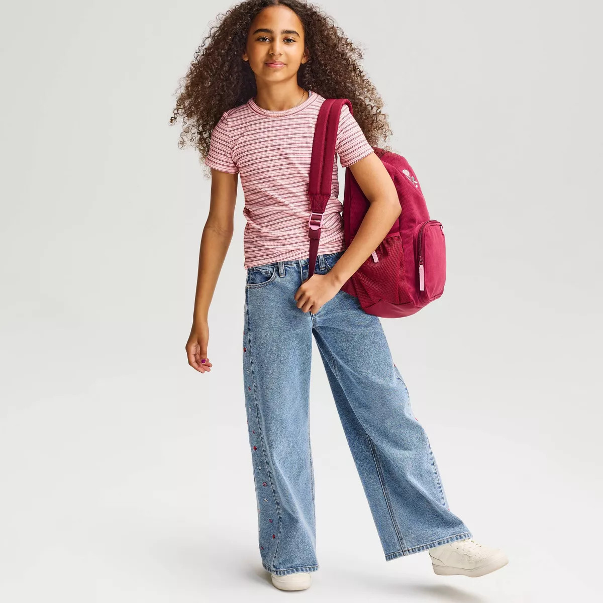 Girls' Short Sleeve Fitted Retro Striped Textured T-Shirt - Cat & Jack™ Mauve M | Target
